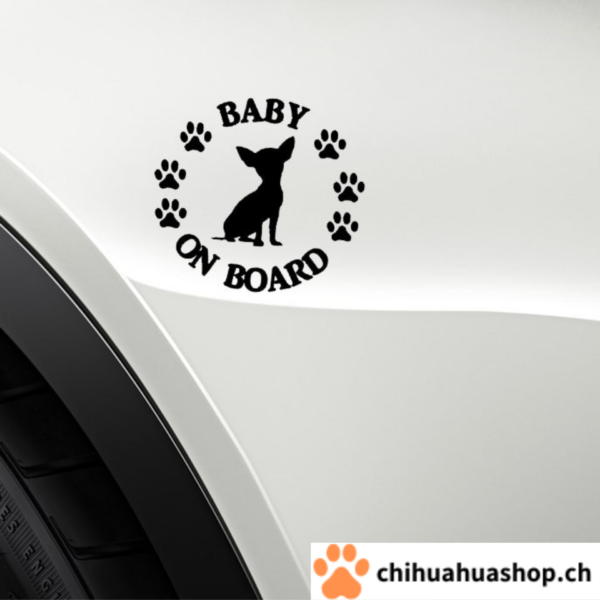 Aufkleber Chihuahua - Baby on Board - 14CM * 12CM BABY AN BORD Chihuahua Hund Vinyl Motorrad Auto Aufkleber Abziehbild Schwarz Silber Weiss