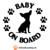 Aufkleber Chihuahua - Baby on Board - 14CM * 12CM BABY AN BORD Chihuahua Hund Vinyl Motorrad Auto Aufkleber Abziehbild Schwarz Silber Weiss