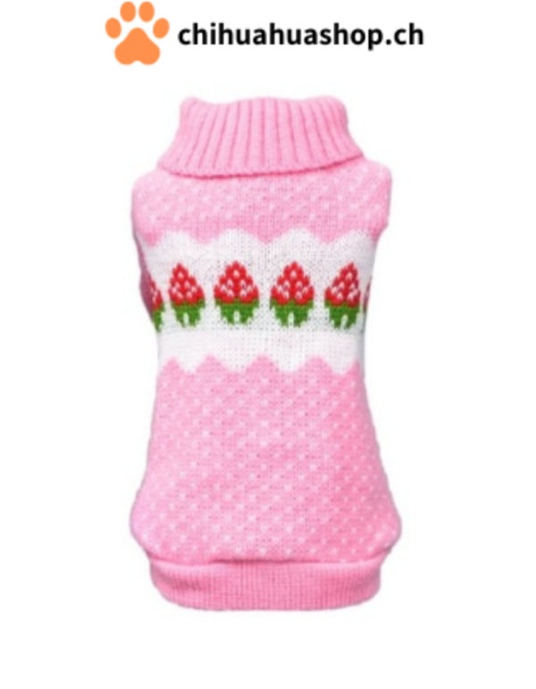 Warme weiche Strick-Haustier Hunde Pullover, Weste für kleine und mittlere Hunde Rosa Weiss mit Erdbeeren