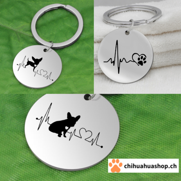 Schlüsselanhänger Schlüsselring Herzschlag Pfote Chihuahua Frenchy Bulldog Schlüssel Ring