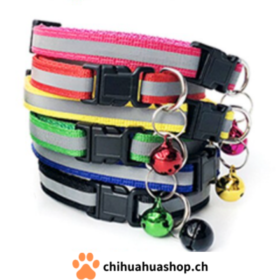 Halsband für kleine Hunde oder Katzen mit Glöckchen (abnehmbar) mit Reflektionsstreifen für Sicherheit