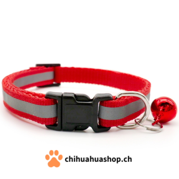 Halsband für kleine Hunde oder Katzen mit Glöckchen (abnehmbar) mit Reflektionsstreifen für Sicherheit