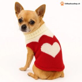 Weicher, warmer Hundepullover – Rot-Weiss mit Herz (XS–XXXL)