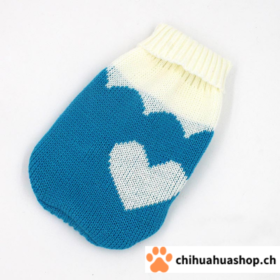 Weiche, warme gestrickte Hundepullover Blau Weiss mit Herz