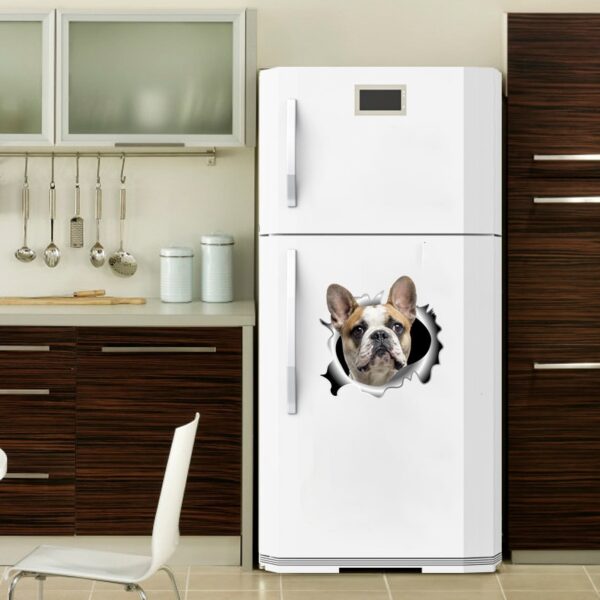 3D-Ansicht Hund Frenchy Französische Bulldogge Weiss Hellbraun Auto Aufkleber Wandaufkleber Badezimmer Dekorationen PVC Home Küche Zimmer Dekor Wand Kühlschrank Aufkleber