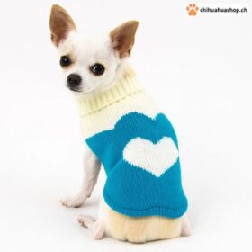 Hundepullover Blau-Weiss mit Herz