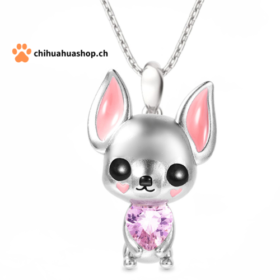 Chihuahua Anhänger Silber farbig mit Stein und Halskette Schmuck als Geschenk oder für Dich