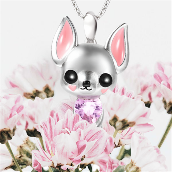 Chihuahua Anhänger Silber farbig mit Stein und Halskette Schmuck als Geschenk oder für Dich