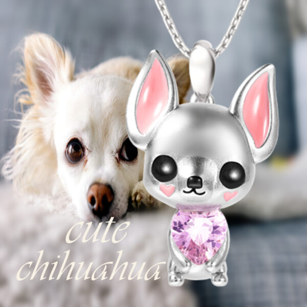 Chihuahua Anhänger Silber farbig mit Stein und Halskette Schmuck als Geschenk oder für Dich