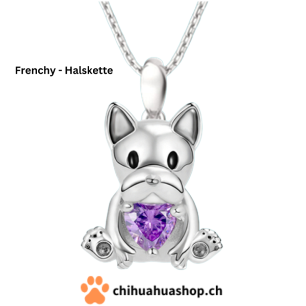 Frenchy Französische Bulldogge Anhänger Silber farbig mit Stein und Halskette Schmuck als Geschenk oder für Dich